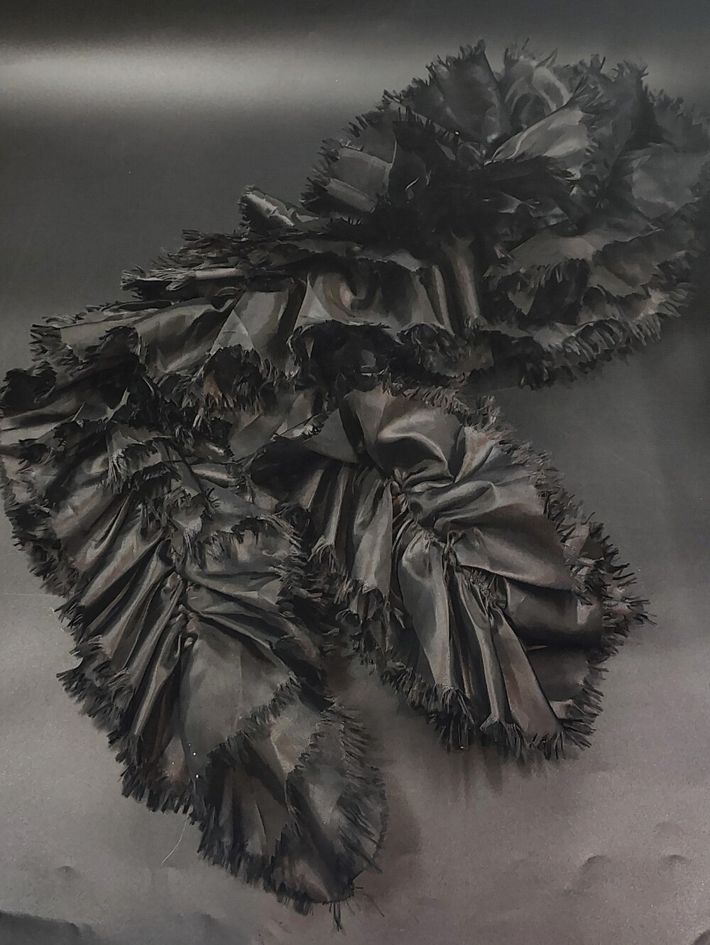 Black Ruffled Satin Long Scarf Women's